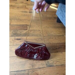 COLOMBETTI MILANO ITALY Burgundy Snakeskin Leather Gold Chain Strap Evening Bag